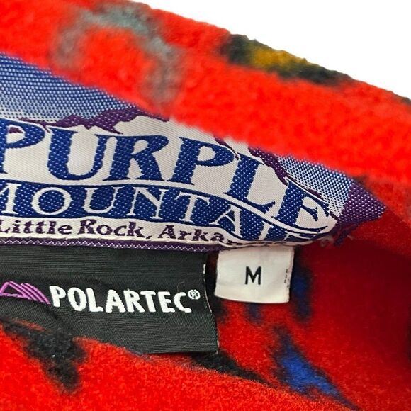 90s Vtg Purple Mountain Polartec Red Fleece Southwestern Design Crewneck Top M - Picture 4 of 10